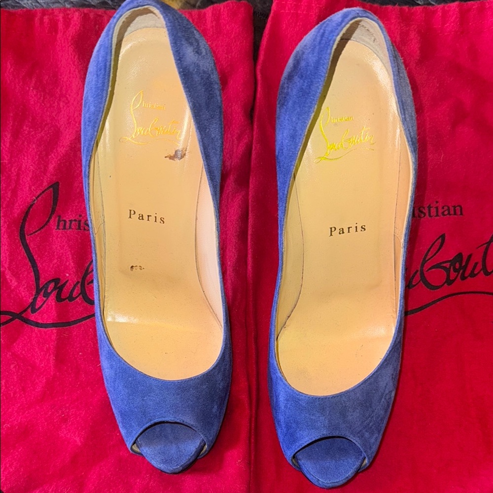Christian Louboutin Blue Peep Toe Pumps Size 39.5